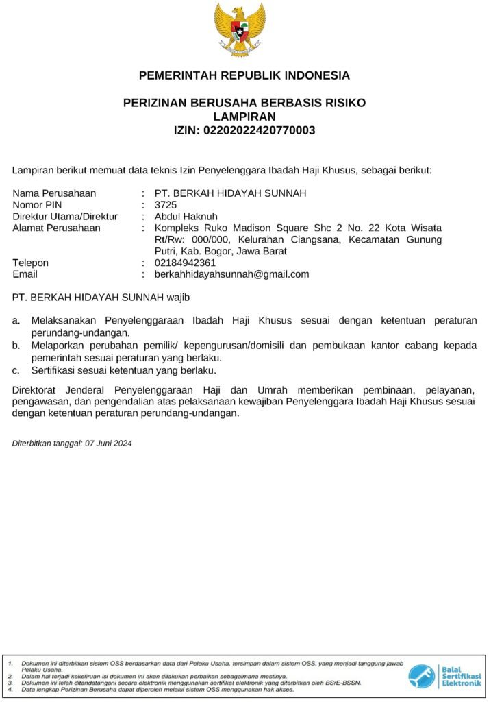 Legalitas Haji Khusus Sunnah Travel